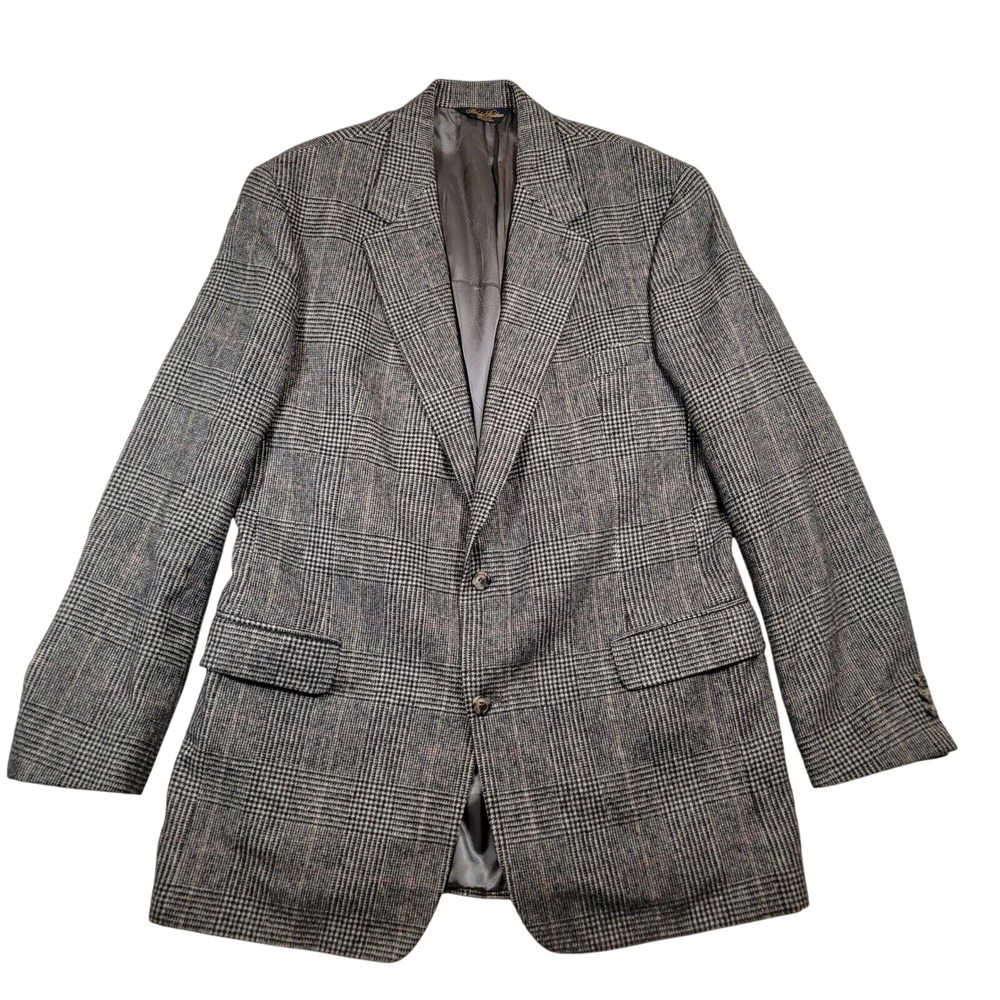 Brooks Brothers Camelhair Glen Plaid Sport Coat Men Sz 44 Gray 2 Button Jacket